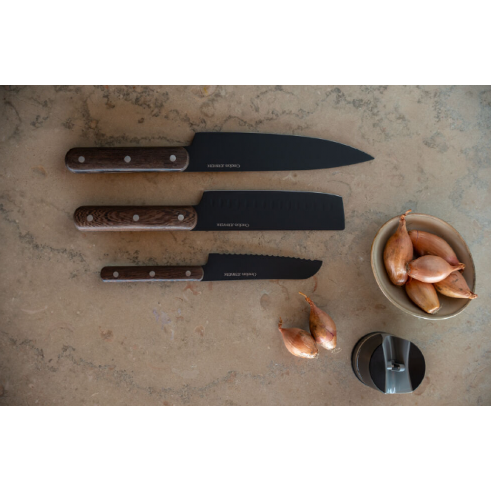 Knivsæt og knivholder fra Orrefors Jernverk 